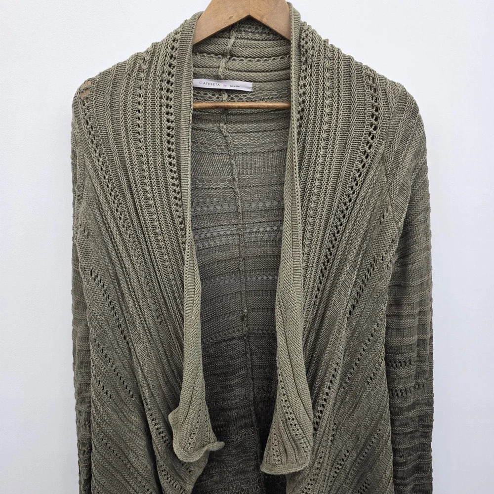 Athleta Womens XS Olive Green Open‎ Knit Cardigan Cotton Cashmere Wool Blend